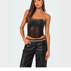 Edikted Black Strapless Rhinestone Crop Top